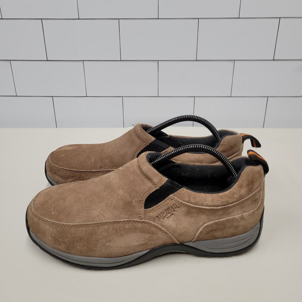 RedHead Mens 10.5W Brown Suede Slip On Casual Comfort Shoes Wide Leather
